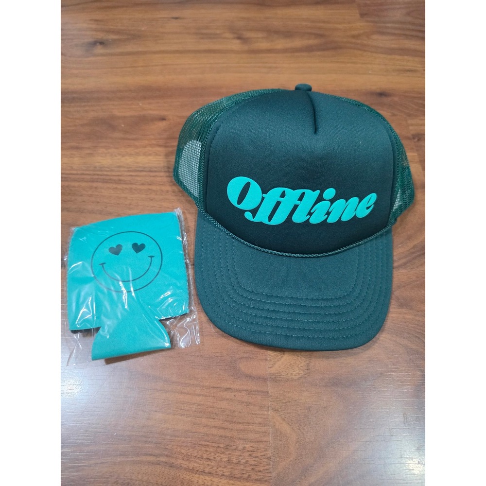 Offline Trucker Hat Women Green New Mesh Snapback & Koozie Set